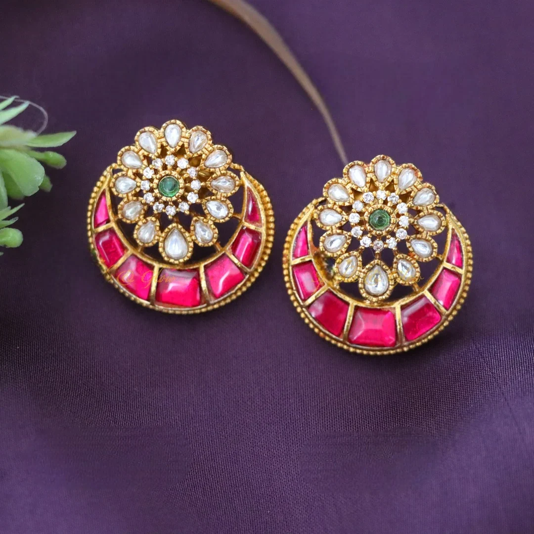 Elegant Gold and Red Wedding Earrings